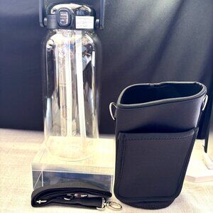 Clear Reusable 2L Glass Water Bottle With Neoprene Sleeve & Strap BPA-Free Leak-